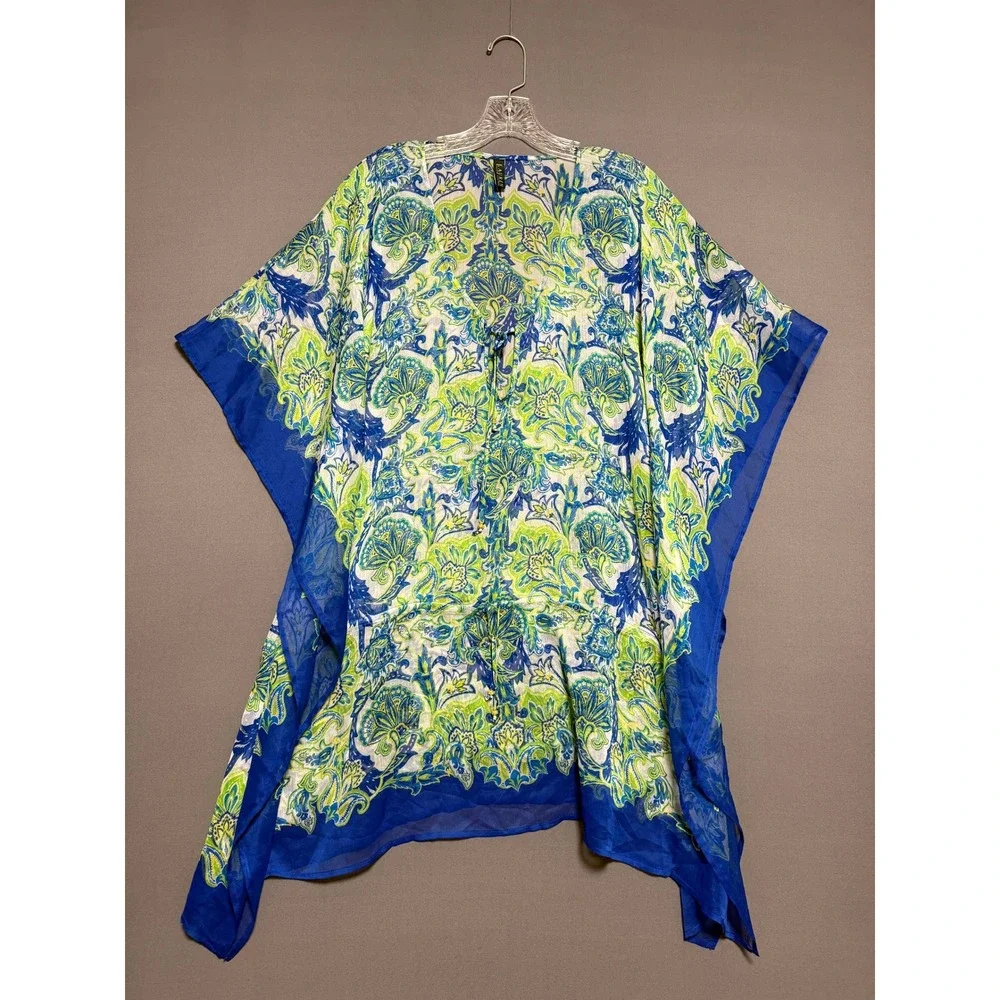 Lauren Ralph Lauren Kaftan Cover Up Womens O/S Blue Green Paisley Boho Resort